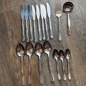 17pc‎ VTG Northland Stainless Flatware Set Floral Rose Pattern Korea Silverware